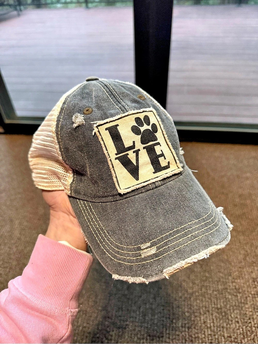 Headmost Distressed Love Paw Trucker Hat Gray & Green